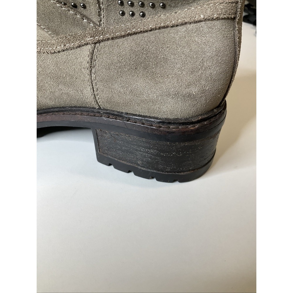 Coach Gates Women's Studded Taupe Gray Suede‎ Moto Combat Buckle Ankle Boots 6B - Picture 6 of 12